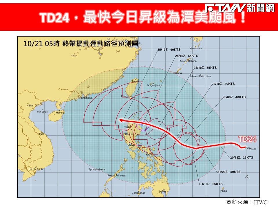 準潭美路徑明顯南修！轉折觀察點落在24日　台灣風雨最大時間曝