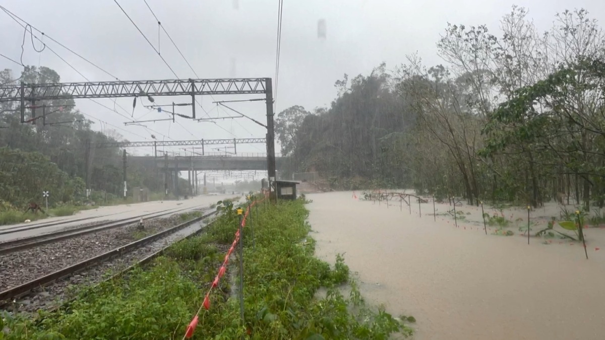 共伴炸宜蘭！ 「水淹小腿、路樹倒地」台鐵積水停駛