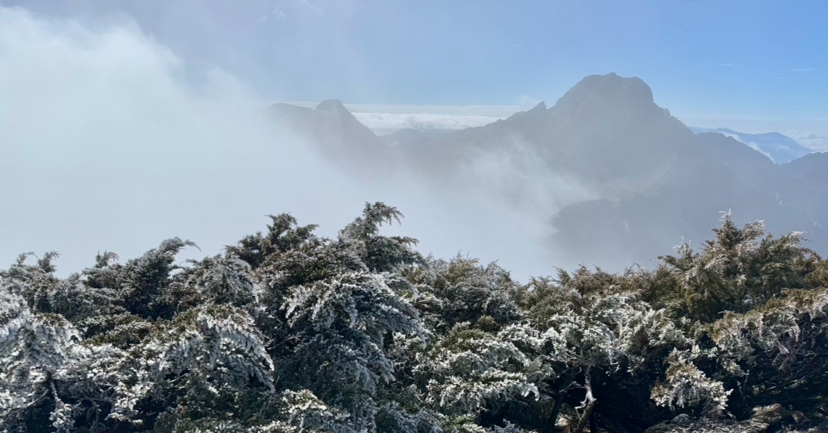 強烈冷氣團發威！玉山北峰再現霧淞 美景如仙境