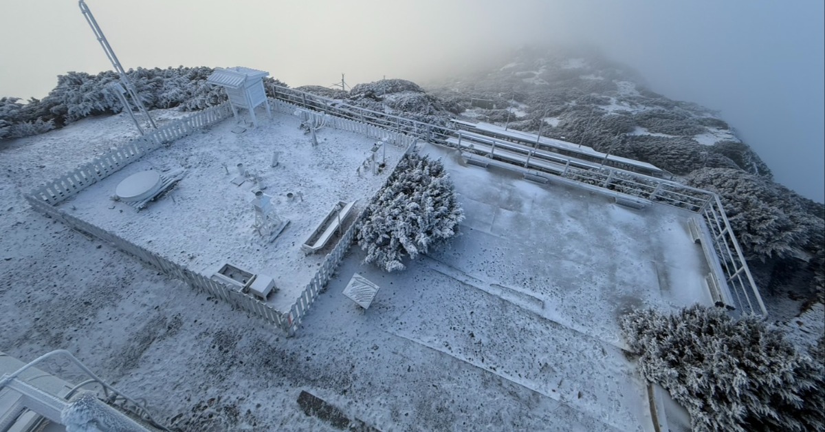 多圖／大陸冷氣團影響！玉山也下雪了 銀白美景曝光