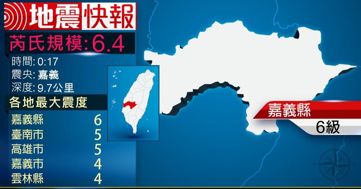 快訊／嘉義6.4地震臺南平房倒塌 受困3民眾皆救出！