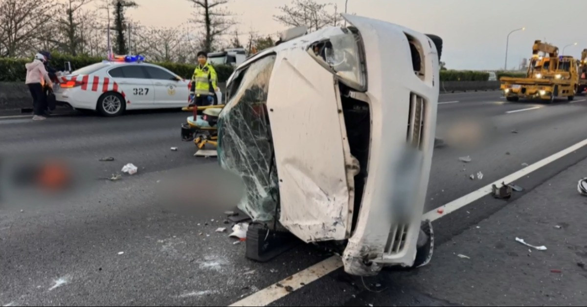 國道6車連撞1死6傷！ 驚悚撞瞬曝光 2人掛車窗甩出