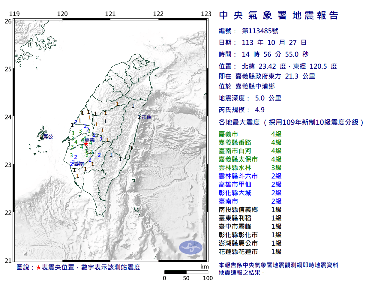 嘉義中埔連8震「發2次國家警報」　氣象署提醒做好防震準備